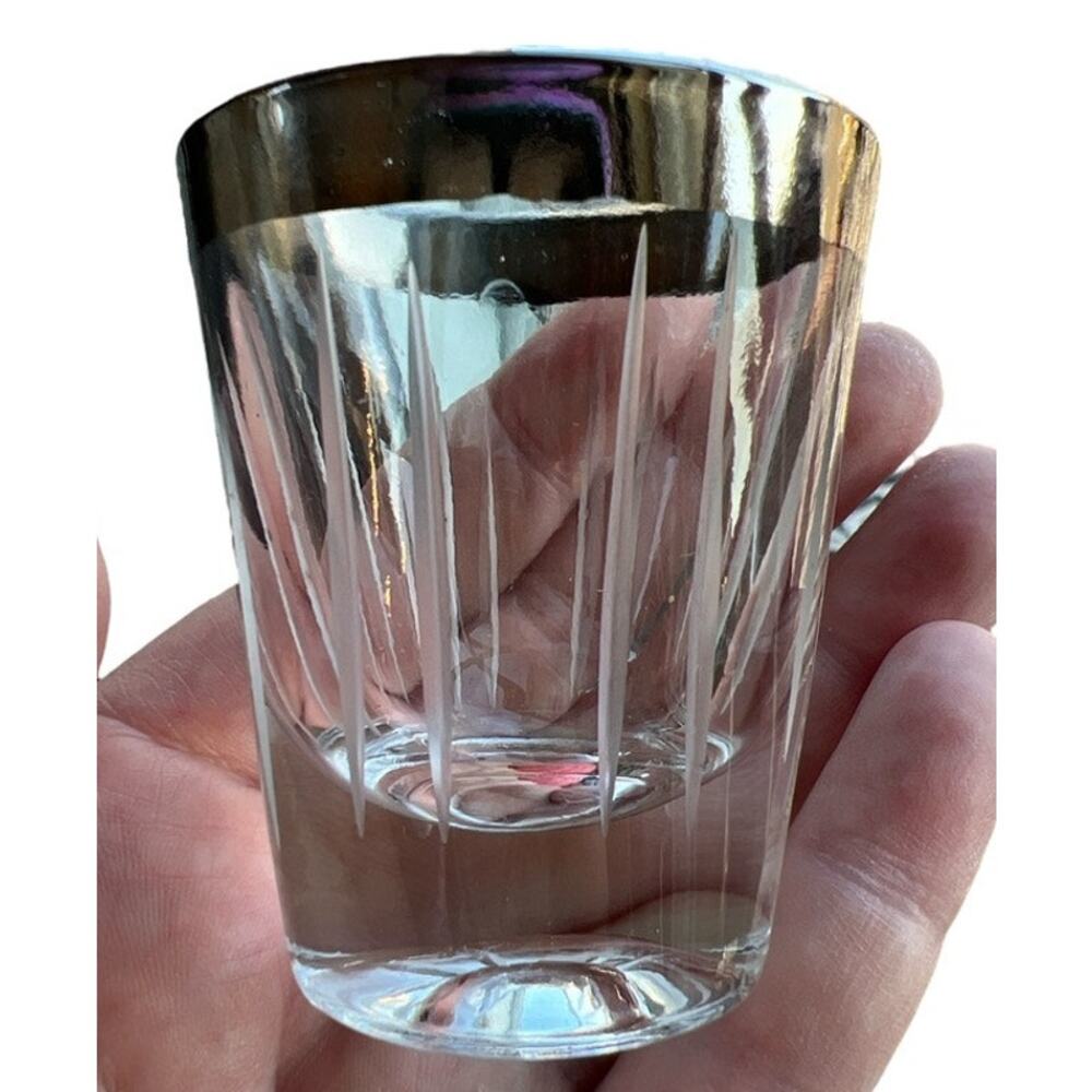 VTG MCM Dorothy Thorpe Shot Glasses Set of 3 Clear Silver Rim Bar Retro Cocktail